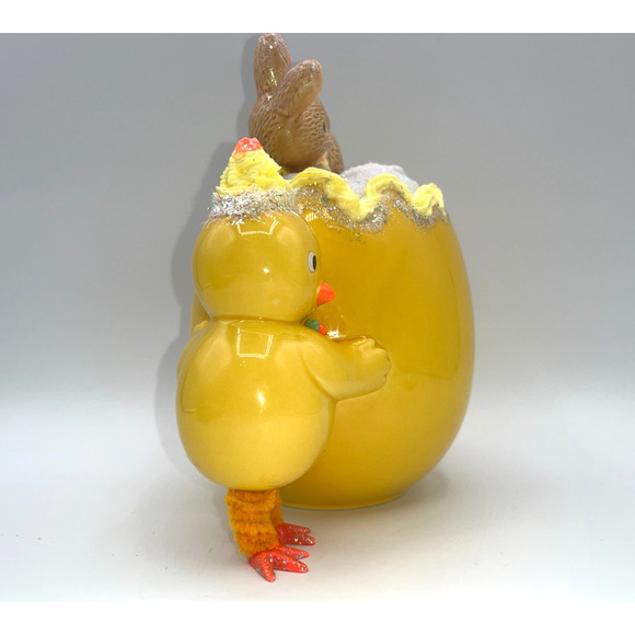 Vintage Chick Holding Egg Plante & Tumbling Bunny Deb O. Original Designs OOAK - Picture 5 of 16